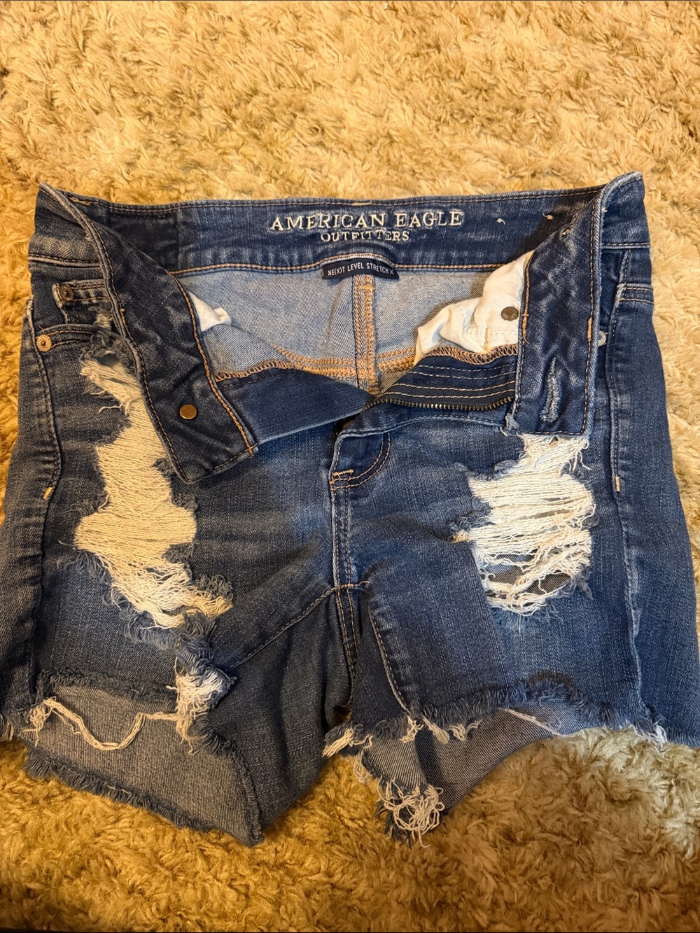 American Eagle Outfitters Distressed Dark Blue Denim Shorts - Women's